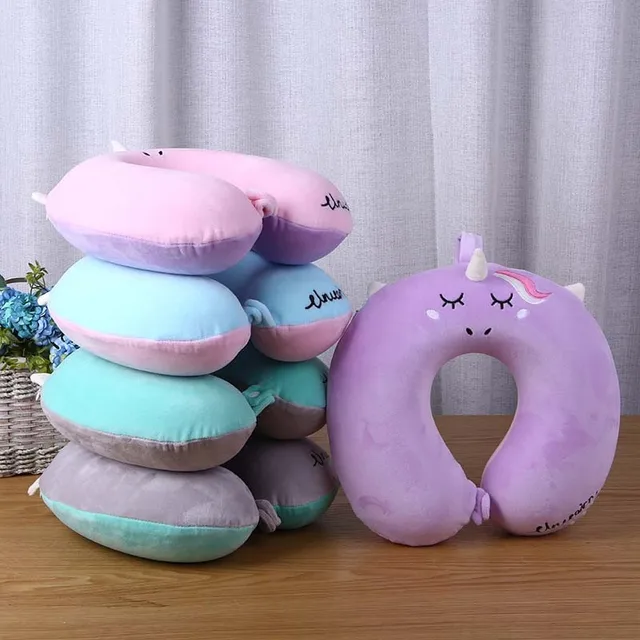 Cartoon Unicorn U Shaped Travel Pillow Car Air Flight Inflatable Pillows Neck Support Headrest Cushion Soft