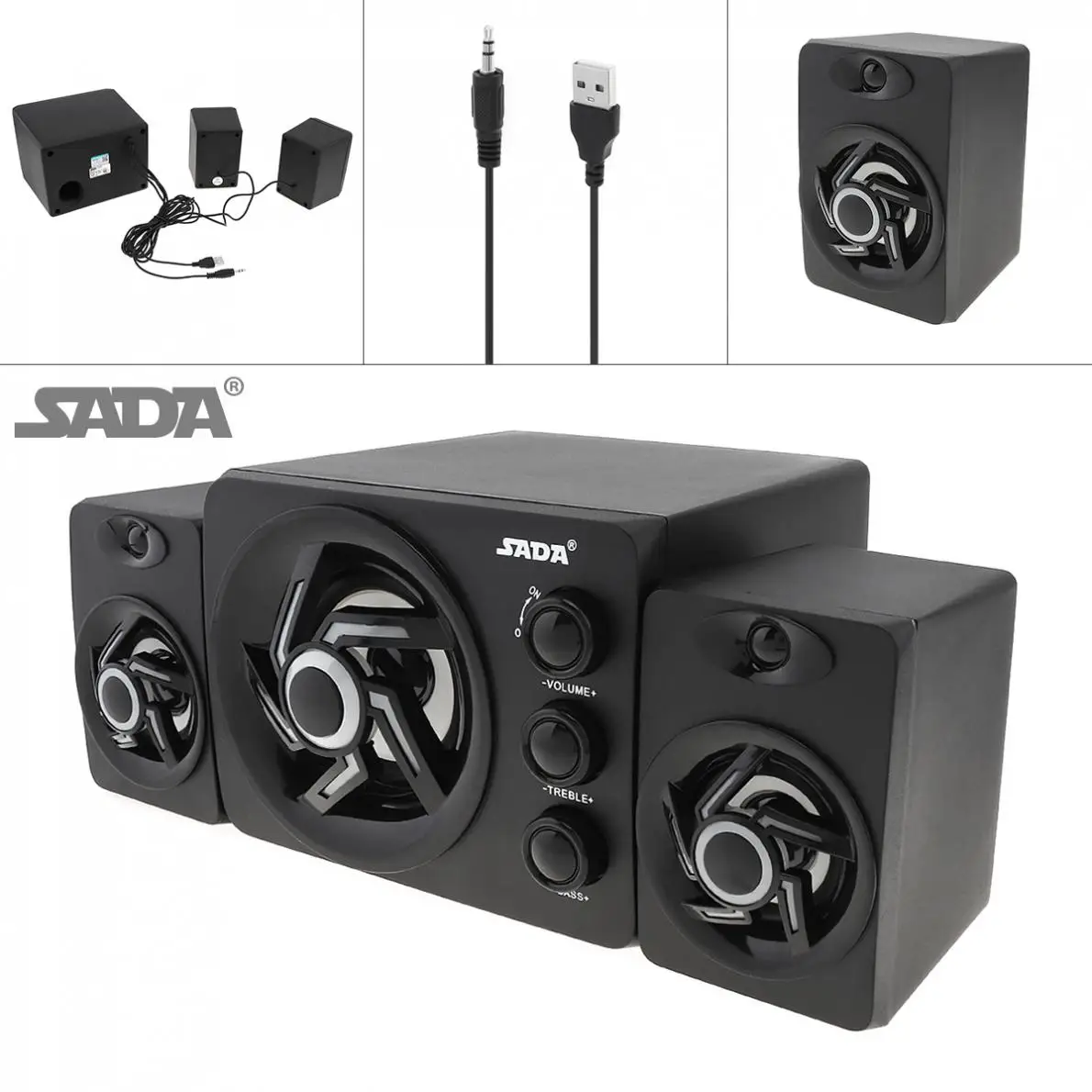 

SADA D-211 2.1 Mini Black 3W ABS Subwoofer PC Speaker Portable Music USB Computer Speaker for Desktop TV PC Smartphone