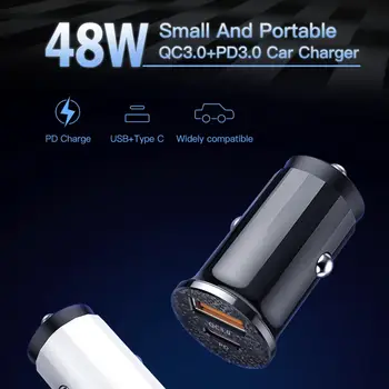

Portable Dual Ports 48W QC3.0 Mini USB Type-c PD Car Phone Fast Charger Adapter Quick Charge Dual USB Car Charger Universal