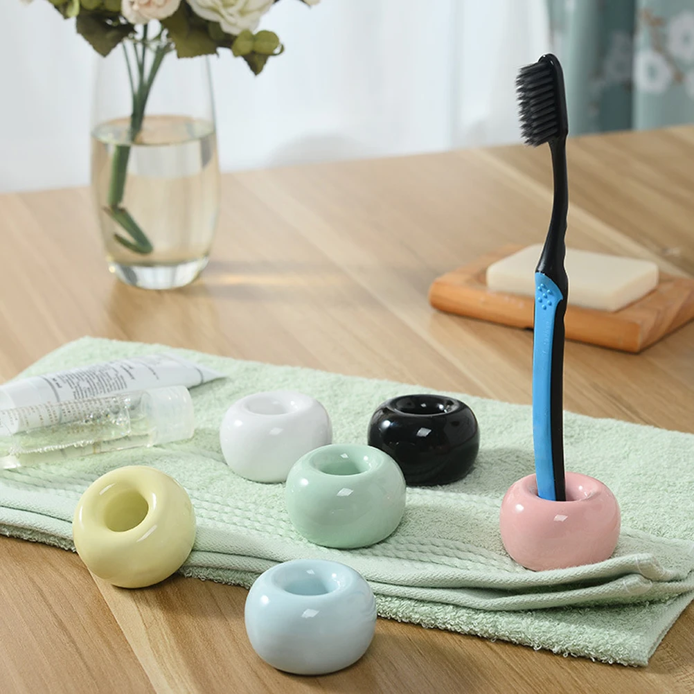 cheap Random Color Multi Function Ceramic Toothbrush Holder Storage Rack Bath Accessories Bathroom Shower Tooth Brush Stand Shelf