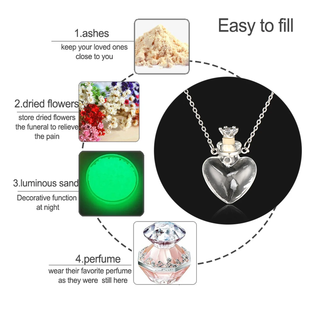 1PC Clear Heart Bottle Essential Oil Pendant Murano Glass Perfume Necklaces Stainless Steel Chain Perfumes For Women