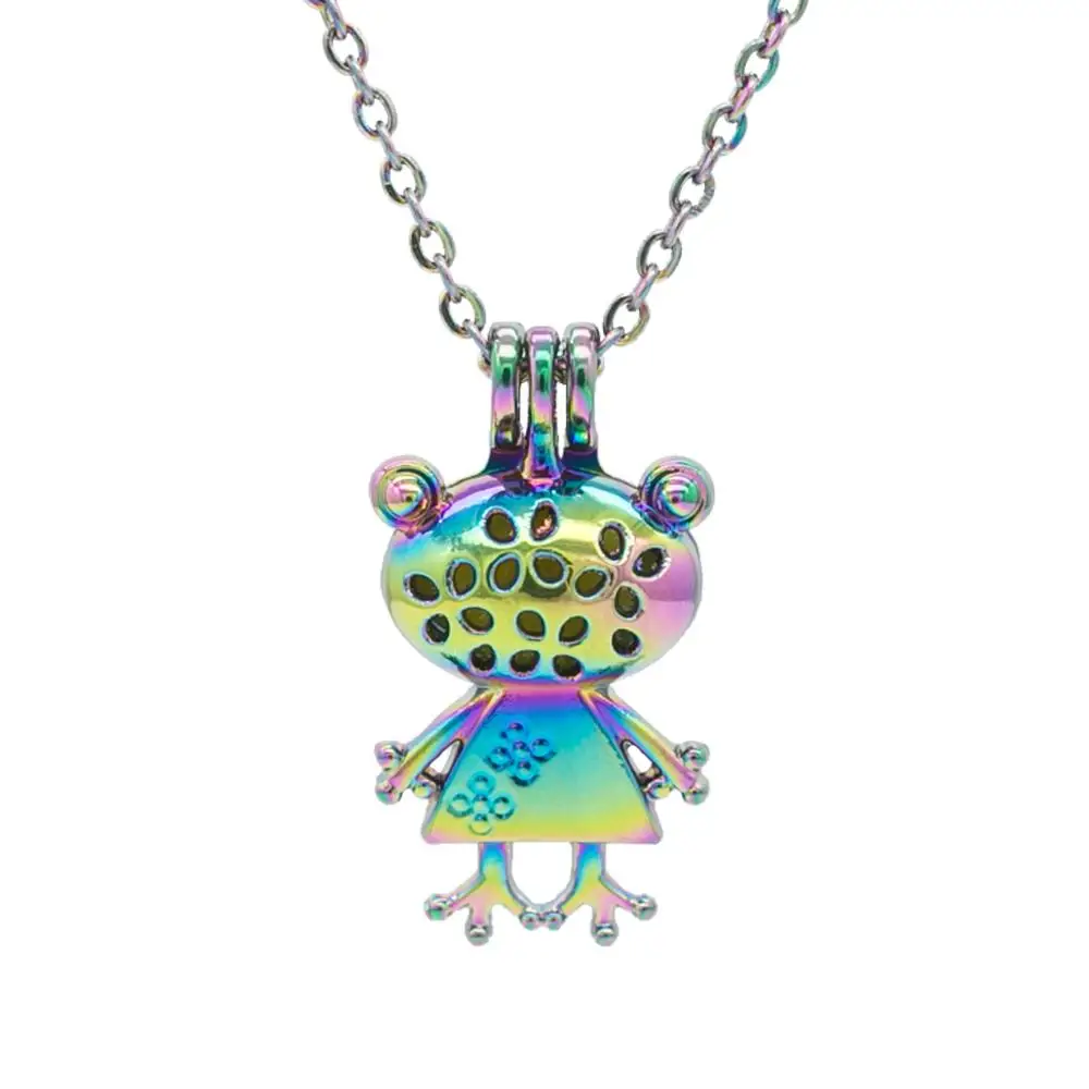 

1pcs Rainbow Frog Girl Pearl Cages Pendant Essential Oil Diffuser Jewelry Making Locket Necklace Charms DIY