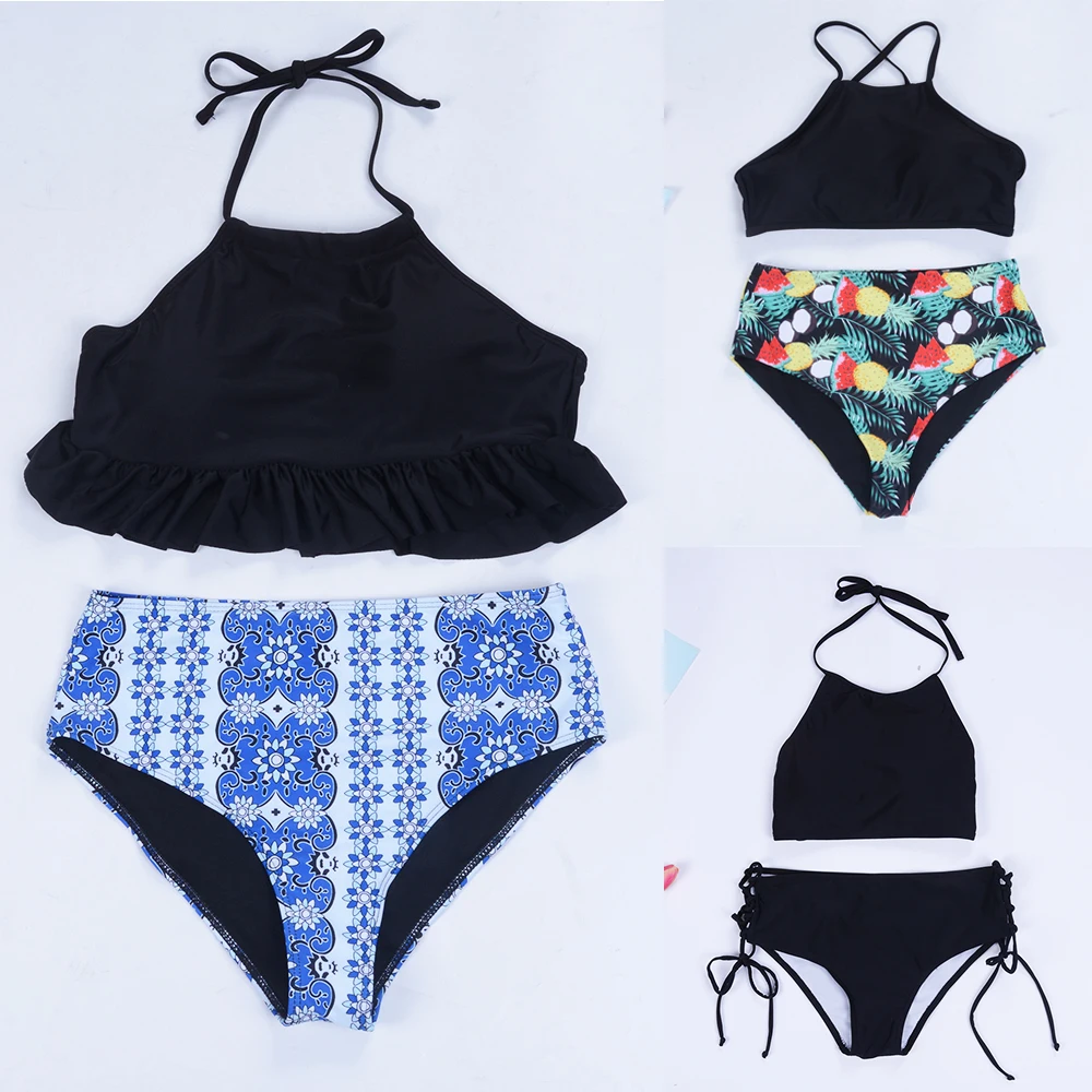 

Swimwear Women Push Up Bikinis Floral Print Backless Swimsuit Halter Top Bathing Suit Plus Size Female Two Pieces Bikini Set