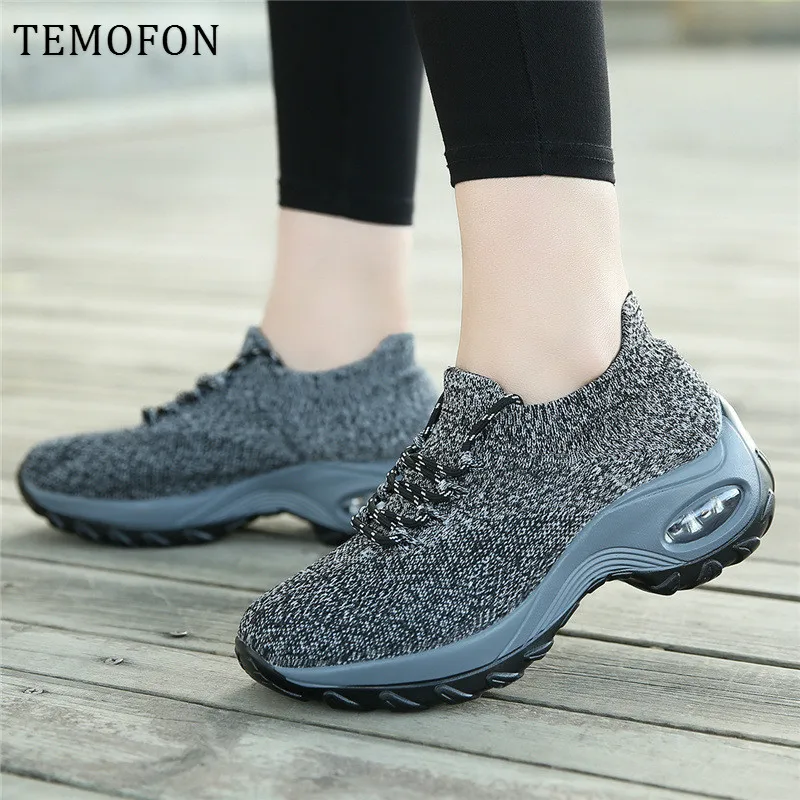 TEMOFON/женские кроссовки на платформе; женские кроссовки на воздушной подушке для ходьбы и бега; повседневная черная Вулканизированная обувь; Новинка; HVT624