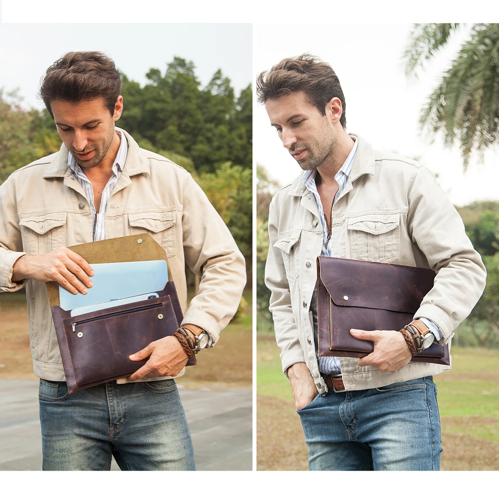 Contatos Família de Couro Genuíno Bolsa Luva do Portátil para Macbook Pro 14 16 Polegada Case 2023 Macbook ar m2 m1 Pro 13 15 Acessórios - Imagem 5