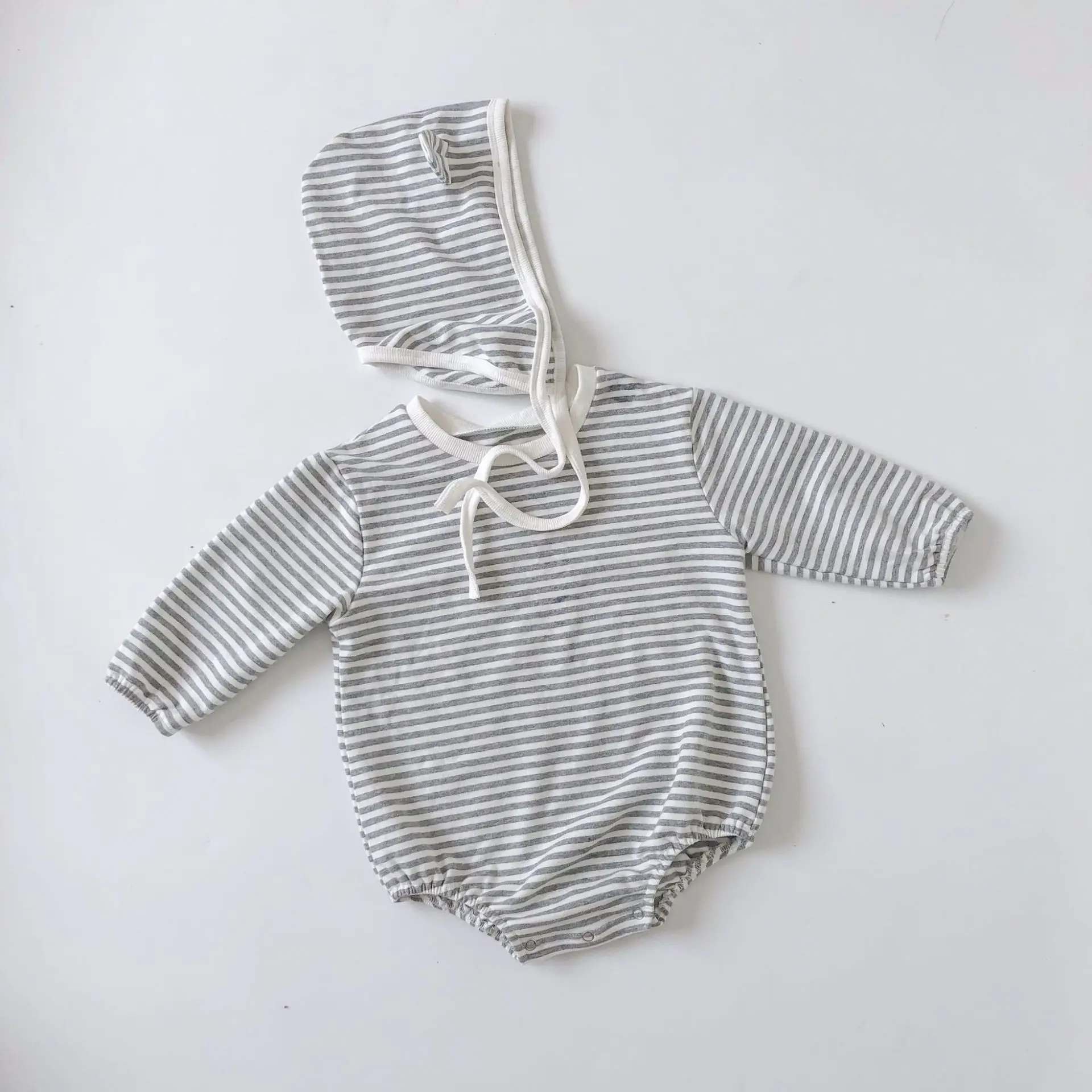 Striped A Боди для новорожденных девочек с рисунком аниме, комплект для малышей, комбинезон с длинными рукавами и шапочкой, костюмы комплект одежды для маленьких мальчиков, наряд для фотосессии - Цвет: Striped A