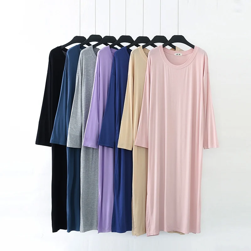 Women Loose Modal Nightdress Large Size Long-sleeved Dress Women Long Night Dress