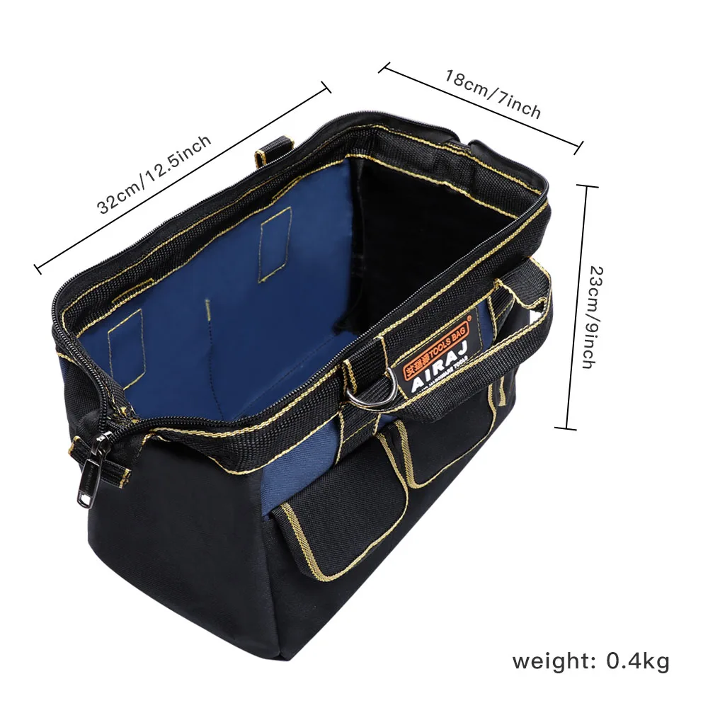 AIRAJ 13 in Tool Bag, Large Capacity Top Opening Tool Kit, Tool Storage Bag For Electrician Woodworking Fitters