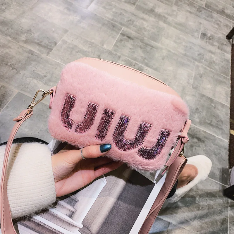 

Plush Winter Online Celebrity Square Sling Bag Light Diamond Lettered Warm Shoulder WOMEN'S Bag