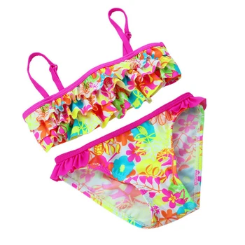 

Baby Girls Swimwear Children Two Pieces Swimsuit with Frills Lace Layer 2-8Y Kids Bathing Suit Child Summer Beach Bikini Suit