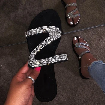 

Fashion sexy roman rhinestones all-around comfortable plus size female slippers New summer outdoor flat bottom women's slippers