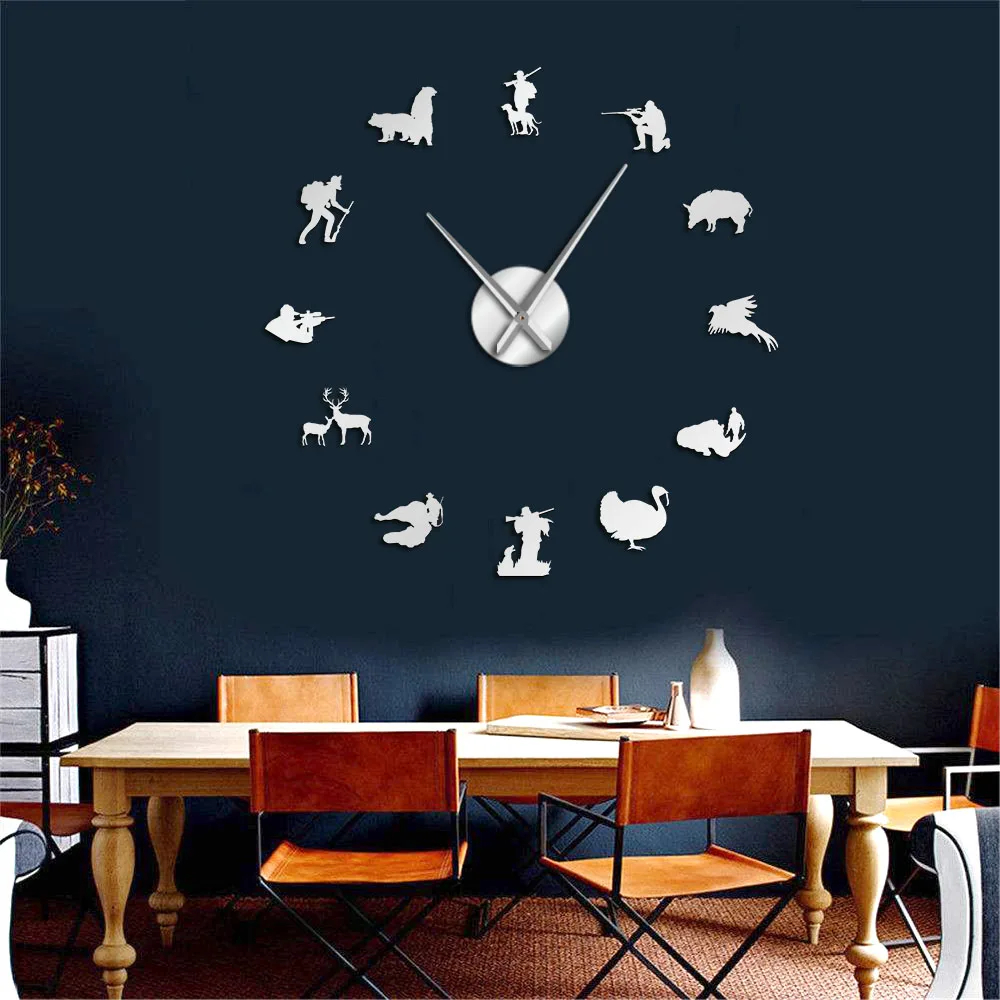 Охотничьи DIY гигантские настенные часы охотники на животных Эксклюзивные часы с большим временем часы охотничьи Клубные Декор на стену