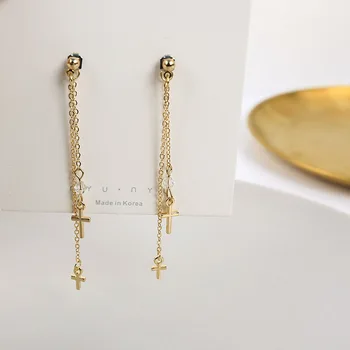 

2020 New Fashion Gold Long Pendant Cross Tassel Party Casual Personality Girl Gift Wild Charm Swing Earrings For Women Jewelry