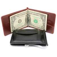 Fashion Small Men's Leather Money Clip Wallet With Coin Pocket Male ID Card Slot Cash Holder Bag Mini Purse For Man Magnet Hasp 1