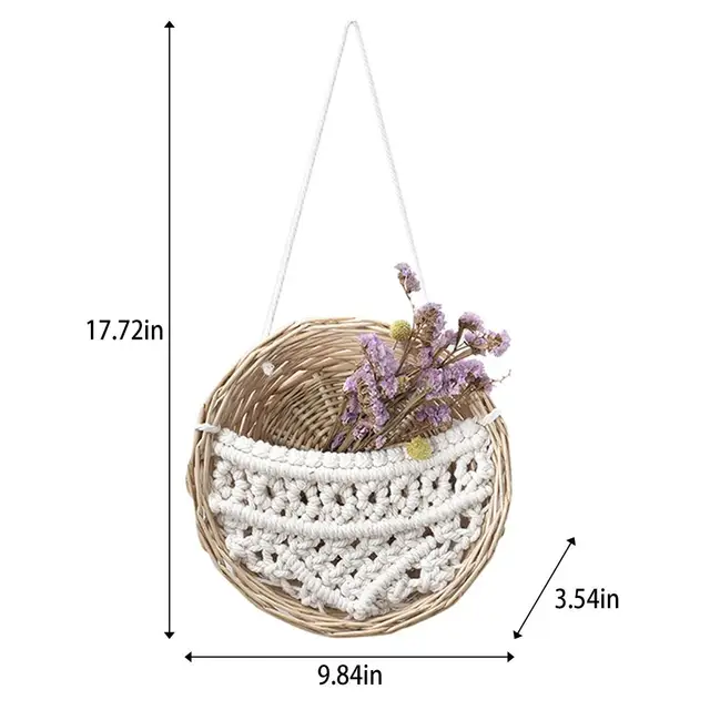 Csipke Makrame Fal Függő Szövött Virág Edény Rattan Bohém Stílusú Dekoratív Kertészeti Kosár Növény Fogas - Image 6