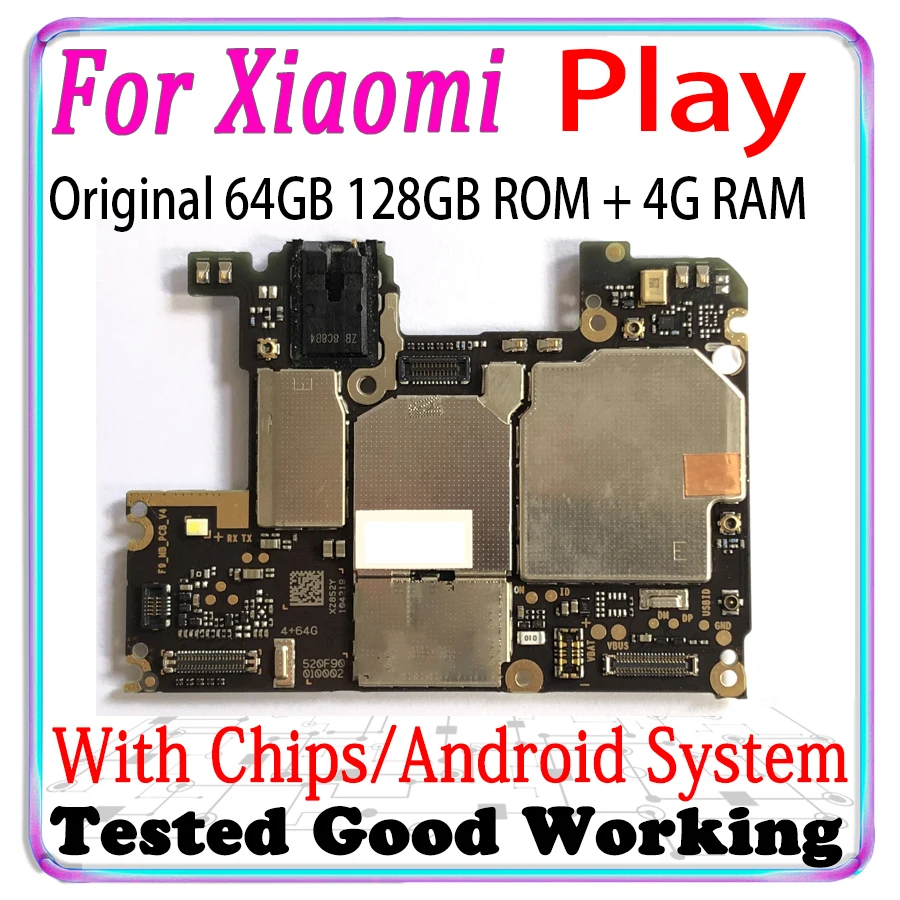 128GB Unlocked mainboard For Xiaomi Play Motherboard 64GB full chips logic board Circuits Flex Cable plate With Android System | Мобильные