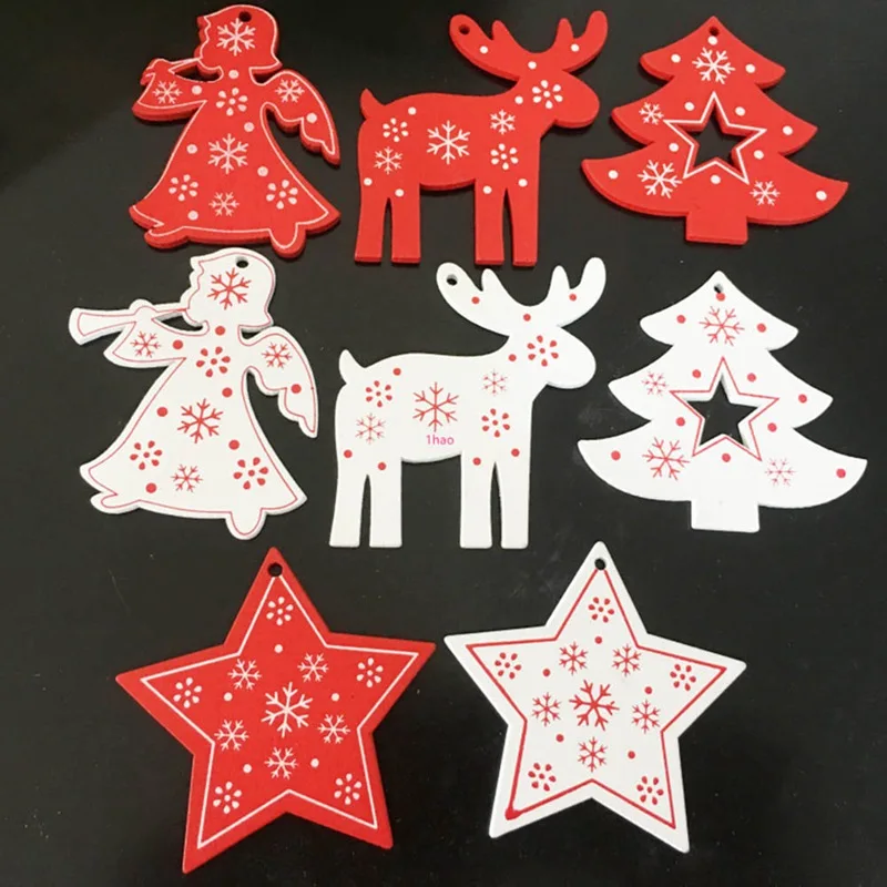 

10Pcs Creative Printing Wooden Christmas Pendants Ornaments For Xmas Tree Hanging Ornament Part Decoration Random Styles