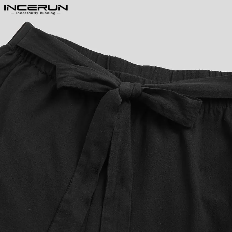 INCERUN, мужские однотонные штаны с эластичной резинкой на талии, широкие брюки, модные, Ретро стиль, удобные, повседневные брюки, шикарный тренд, хлопок, Мужская Уличная одежда, джоггеры
