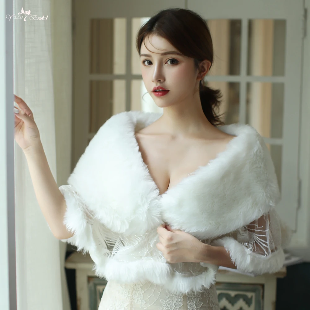 LZP590 Bridal Accessories Ivory Winter Warm Rabbit Fur Women Wedding Shawl