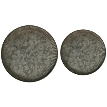 

2 Pcs Retro Disc Iron Craft Storage Serving Tray Antique Metal Round Tray Dessert Cake Dried Fruit Plate - M & L