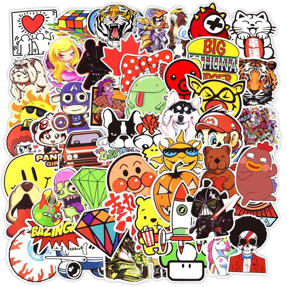 300 Pcs Sticker Dicampur Lucu Kartun Stiker Skateboard Doodle