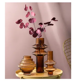 

Light Luxury Modern Geometric Glass Vase Creative Nordic Decoration Home Floral Ornaments Striped Handmade Desktop Vase