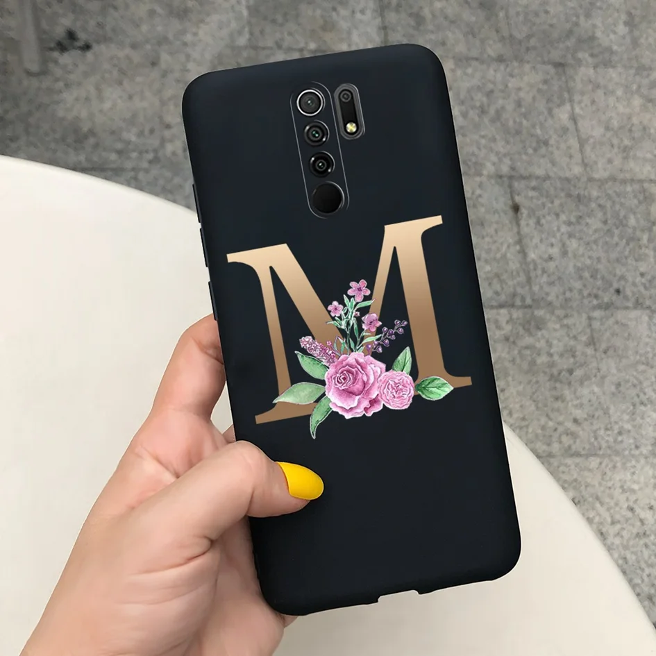 pouch phone For Cover Xiaomi Redmi 9 Case Alphabet Letters Flower Soft Silicone Fundas For Redmi 9 redmi9 Bumper Shockproof Phone Case 6.53" cell phone belt pouch