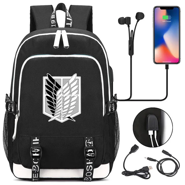 IMIDO Anime Pattern Backpacks for Teenagers Canvas Black Travel Bags Students Laptop Bag Boys Girls Back to School Backpack B
