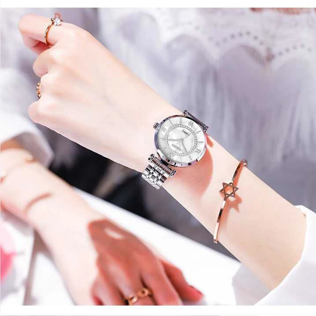 Женские часы MEIBO, стразы из нержавеющей стали, повседневные роскошные женские кварцевые часы с циферблатом, часы для подарка