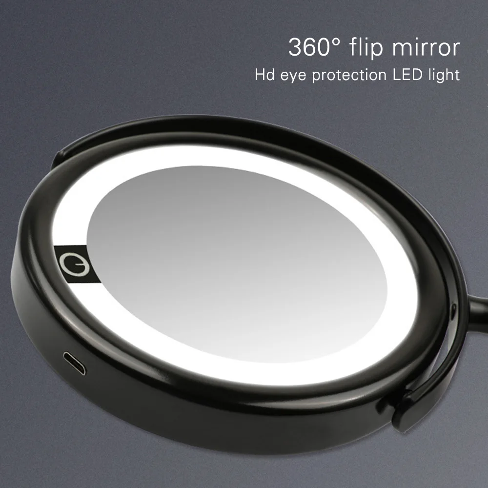 Увеличительное зеркало для макияжа, светодиодный светильник, косметические зеркала круглой формы, настольное туалетное зеркало, двухстороннее зеркала с подсветкой