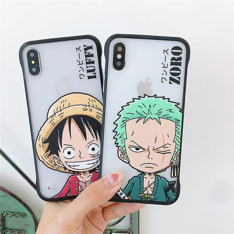 

ONE PIECE Phone Case Japan Anime Cartoon Luffy Zoro Coque For iphone Xs MAX XR X 6 6s 7 8 plus Funny smile couple Frameless Capa