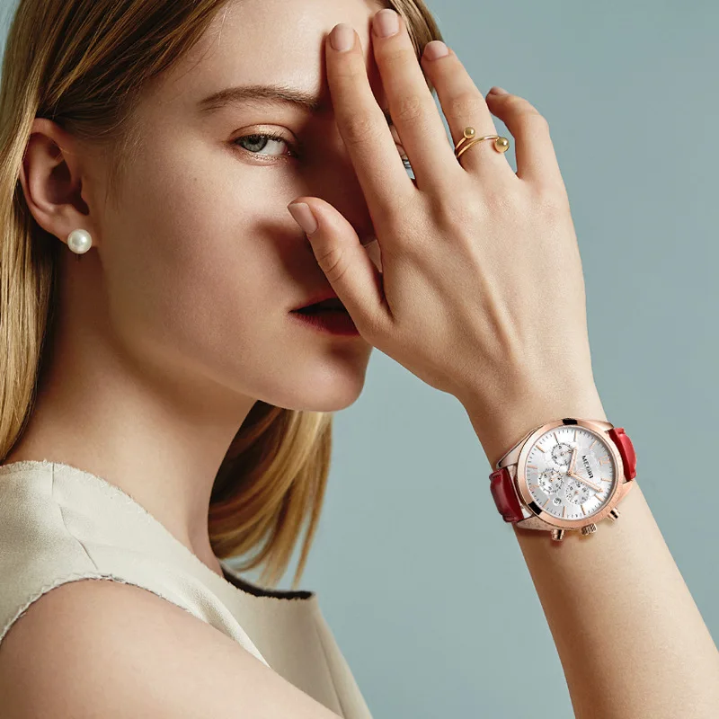 

[New Style natural detox gainer Versatile Fashion Multi-functional Timing Genuine Leather Quartz Ladies' Watch] Model: 2115l