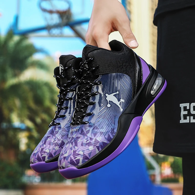Black purple Уличная Мужская баскетбольная обувь; zapatillas hombre Deportiva; дышащие мужские ботильоны с воздушной подошвой; кроссовки для тренировок; Jordans - Цвет: Black purple
