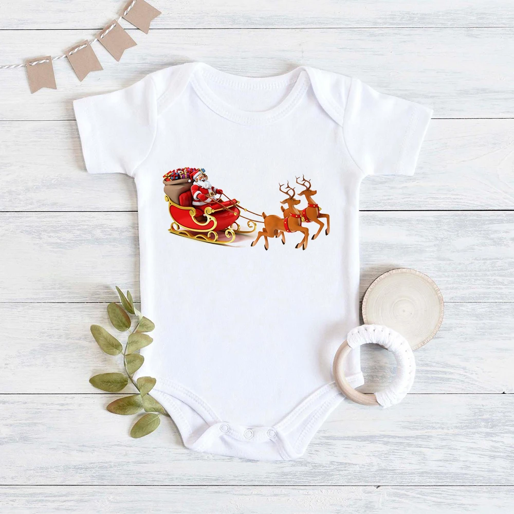 

Santa and Reindeer Comfortable Baby Romper Infant Supersoft Cute Mini Newborn Onepiece Merry Christmas Onesie Home Pajamas
