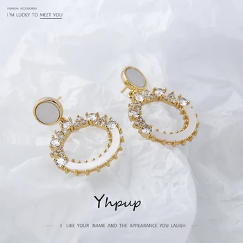 

Yhpup Statement Round Hollow Acrylic Dangle Earrings Delicate Shiny Cubic Zirconia Jewelry Fashion Geometric Earrings for Women