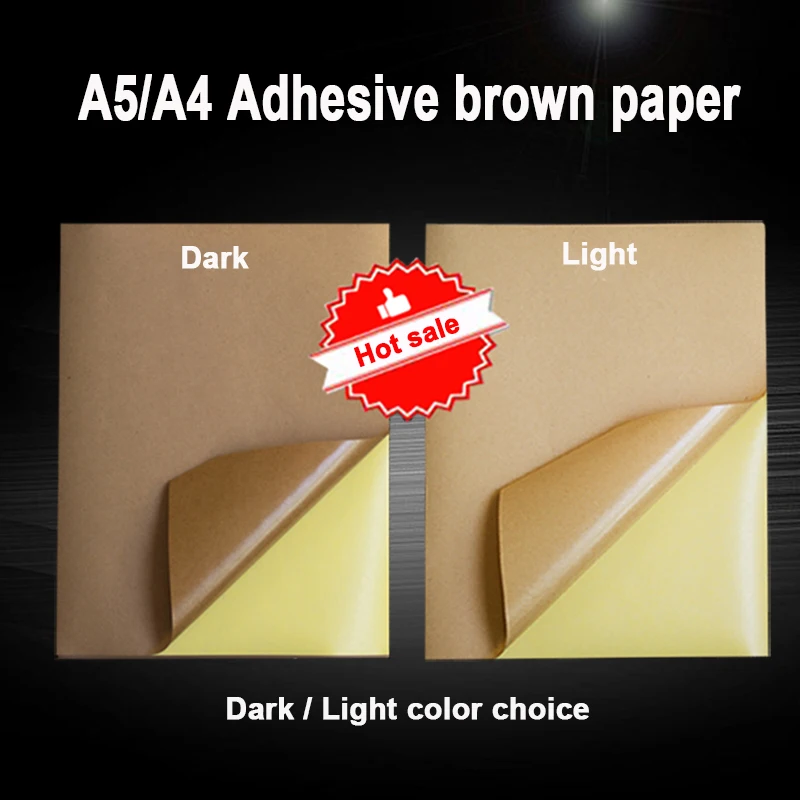 Etiquetas autoadhesivas de impresión de papel Kraft marrón para impresora de inyección de tinta, papel para manualidades, A4, A5, 20, 50 hojas, 80g