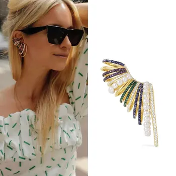 

Luxurious 925 Sterling Silver Big Multicolor Hoop Ear Cuff with Pearls Zirconia Circles Clip Earring Women Wedding Jewelry