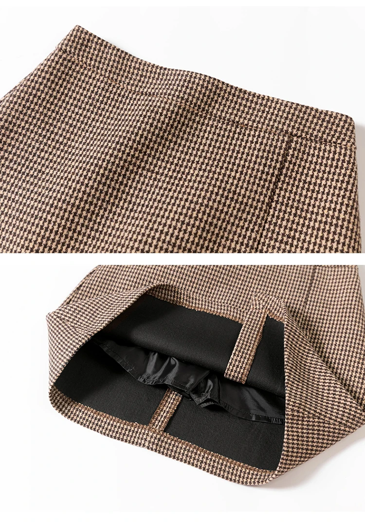 Korean streetwear irregular short mini women skirt autumn winter Houndstooth woolen skirts female plus size faldas mujer