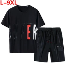 Plus Size 5XL 6XL 7XL 8XL 9XL Tracksuit Men Casual Sets Red Black Mens 2 Two Piece Clothes Summer Tops Fat T Shirts Shorts Set