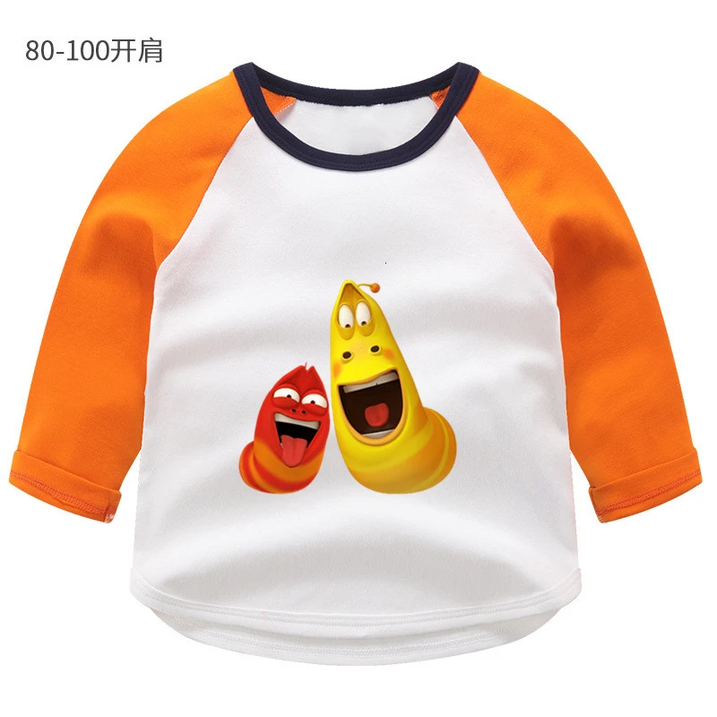 as picture wholesale Animation Larva Summer O-Neck PRINT Tops Boys Girls splice color Long sleeve Children Cartoon T shirt Baby - Color: as picture