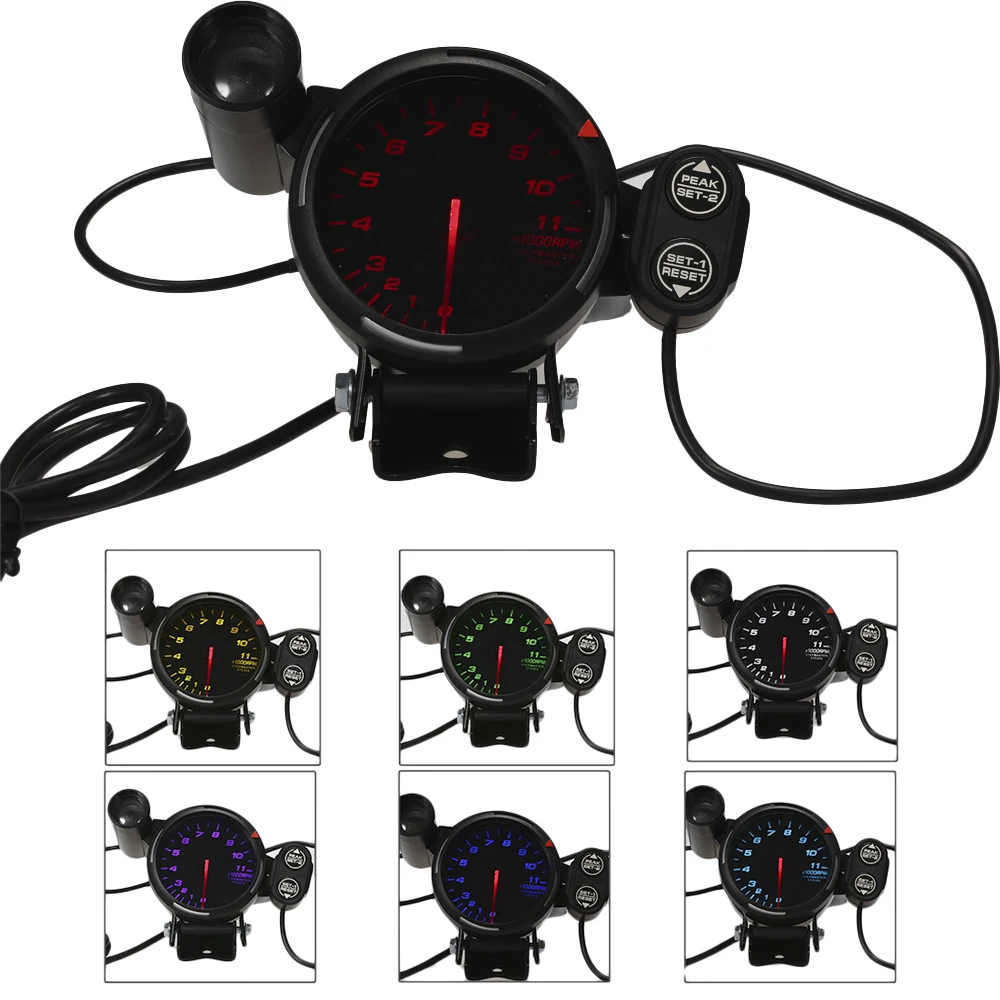 

Hot New Universal 3.5Inch Diameter Car Motorcycle Tachometer RPM Gauge 0-11000 RPM with 7 Colors Backlight Gauge