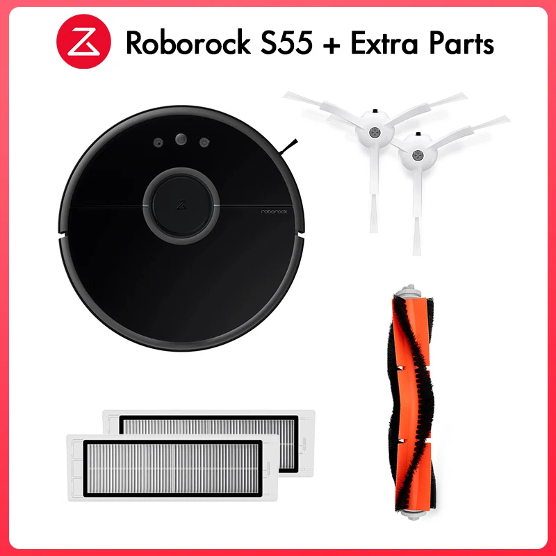 Глобальный Roborock робот пылесос 2 s50 s55 для Xiaomi Mi дома приложение Smart мокрый Чистка Уборка Пыли Интеллектуальный путь планируется - Цвет: Black Add Extra Part