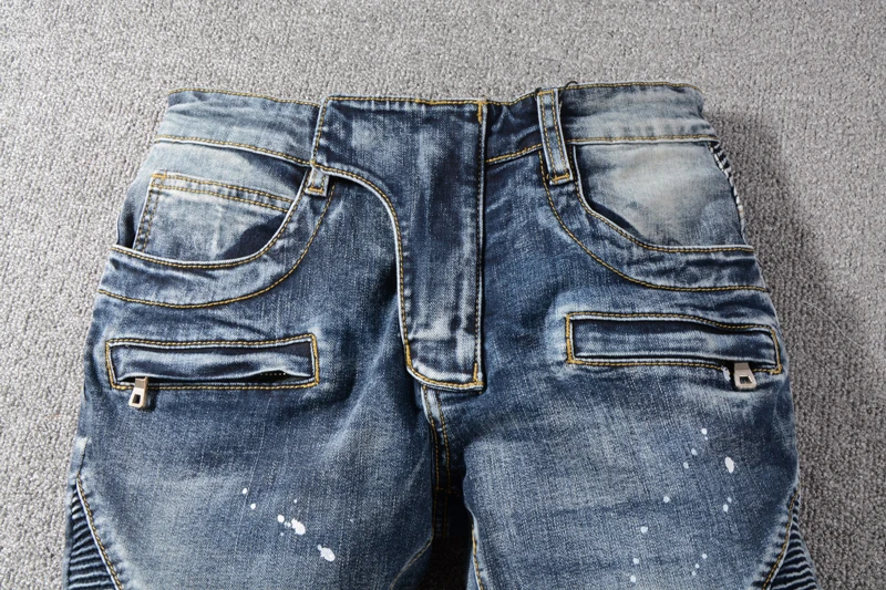 Fashion Streetwear Men Jeans High Quality Retro Blue Spliced Hip Hop Jeans Men Punk Cargo Pants Paint Designer Biker Jeans Homme