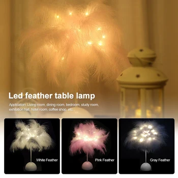 

DIY LED Feather Table Lamp Shades Girl Lampshade Bedside Desk Home Decor Night Light decorations Pink White Birthday Gift