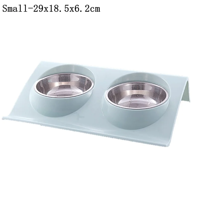 blue S Миска для домашних животных, новогодняя миска, двойные миски для собак, кормушка для собак, кошек, товары для домашних животных, миски для кормления, защита от брызг, нержавеющая сталь - Цвет: blue S