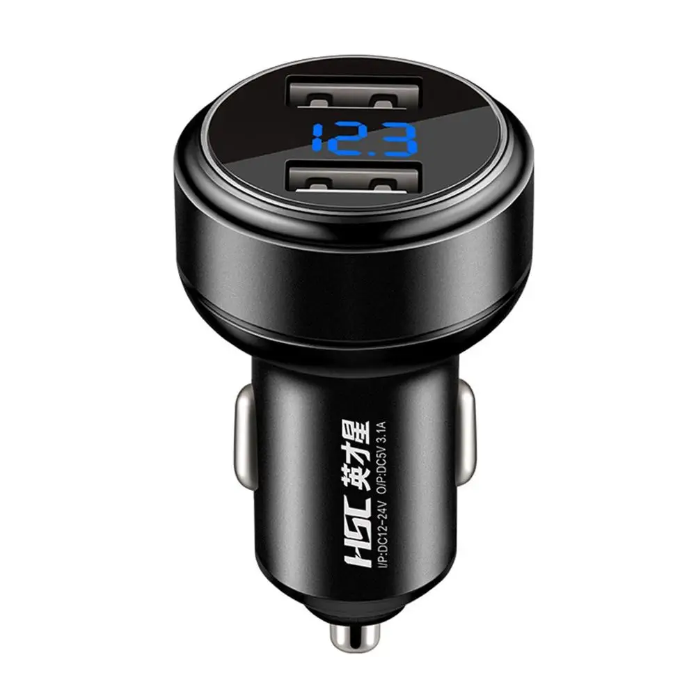 black HSC 109D новейшее 3.1A автомобильное зарядное устройство, двойной USB Зажигалка, автомобильный Стайлинг, умный адаптер быстрой зарядки, светодиодный дисплей для планшета, мобильного телефона - Название цвета: black