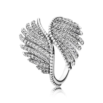

Authentic 925 Sterling Silver Majestic Feathers Europe Ring For Original Women Bead Charm Gift DIY Jewelry