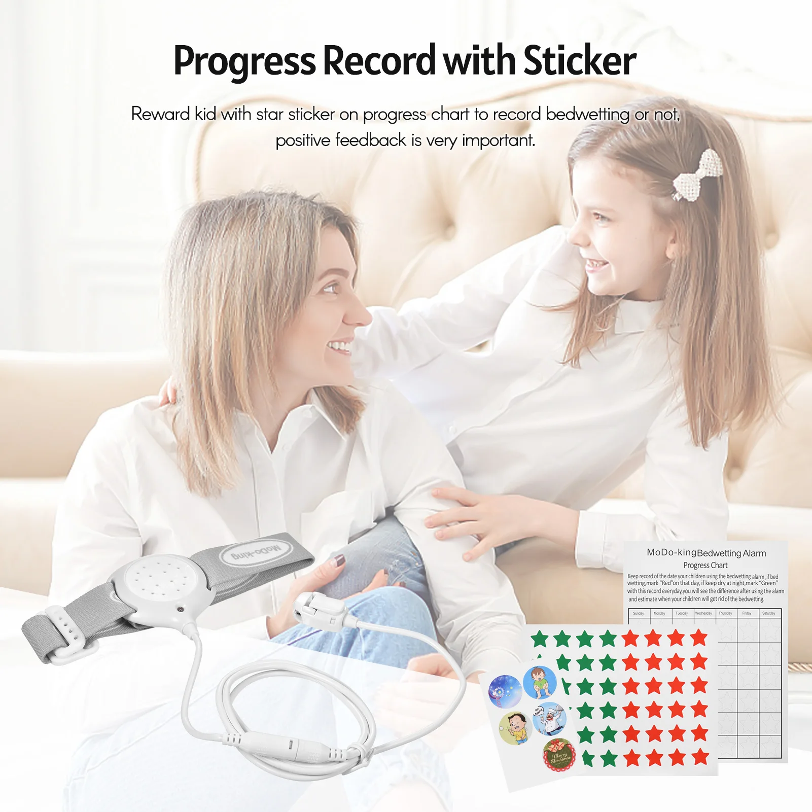 MA-108-2 Bedwetting Alarm Enuresis Alarm with Light Sound and Vibration button cell replaceable for Boys Kids Children Adults