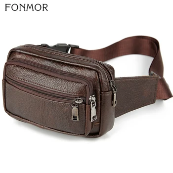 

Genuine Leather Waist Bag men Waist Pack Multi-function Zipper Funny Pack Belt Bag Men Chain Waist Bag For Phone Pouch Male HOT