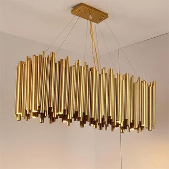 

Modern Luxury LED Chandelier Lighting Gold Stainless Steel Lamp Rectangle Dining Room Kitchen Hang LED Light Fixtures